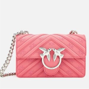 Pinko Pink and Silver Quilted Crossbody Bag